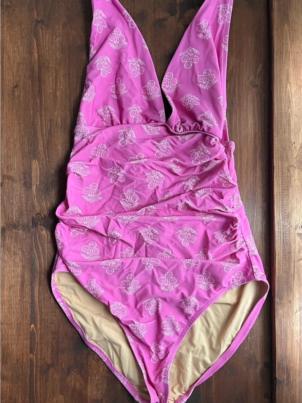 J. Crew Pink One-Piece Swimsuit with White Floral Motif
